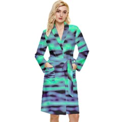 Green  Waves Abstract Series No6 Long Sleeve Velour Robe by DimitriosArt