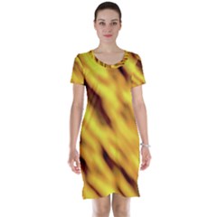 Yellow  Waves Abstract Series No8 Short Sleeve Nightdress by DimitriosArt