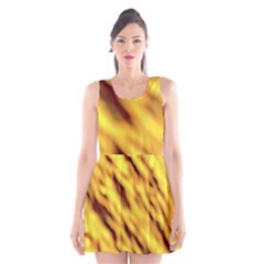 Yellow  Waves Abstract Series No8 Scoop Neck Skater Dress by DimitriosArt