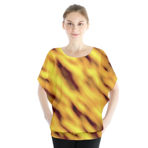 Yellow  Waves Abstract Series No8 Batwing Chiffon Blouse by DimitriosArt