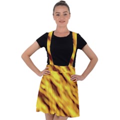 Yellow  Waves Abstract Series No8 Velvet Suspender Skater Skirt by DimitriosArt