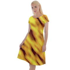 Yellow  Waves Abstract Series No8 Classic Short Sleeve Dress by DimitriosArt