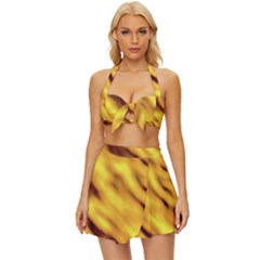 Yellow  Waves Abstract Series No8 Vintage Style Bikini Top And Skirt Set 