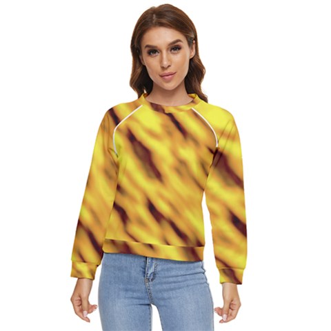 Yellow  Waves Abstract Series No8 Women s Long Sleeve Raglan Tee by DimitriosArt