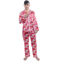 Rose Lips Men s Long Sleeve Satin Pajamas Set by Sparkle