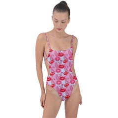 Rose Lips Tie Strap One Piece Swimsuit by Sparkle