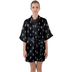 Black And White Sketchy Man Portrait Pattern Half Sleeve Satin Kimono  by dflcprintsclothing