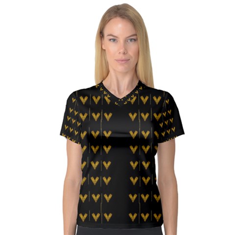 Golden Hearts On Black Freedom V-neck Sport Mesh Tee by pepitasart