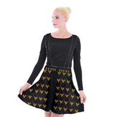 Golden Hearts On Black Freedom Suspender Skater Skirt by pepitasart