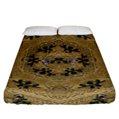 Wood Art With Beautiful Flowers And Leaves Mandala Fitted Sheet (king Size) by pepitasart