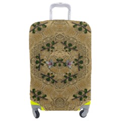 Wood Art With Beautiful Flowers And Leaves Mandala Luggage Cover (medium) by pepitasart