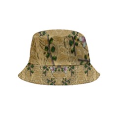 Wood Art With Beautiful Flowers And Leaves Mandala Inside Out Bucket Hat (kids) by pepitasart