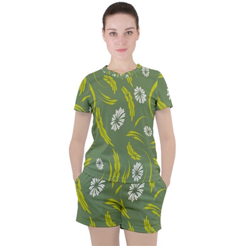 Folk Flowers Print Floral Pattern Ethnic Art Women s Tee And Shorts Set by Eskimos