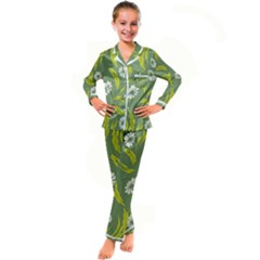 Folk Flowers Print Floral Pattern Ethnic Art Kid s Satin Long Sleeve Pajamas Set by Eskimos