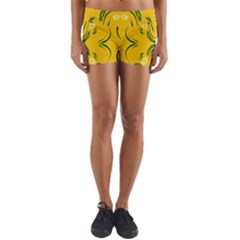 Floral Folk Damask Pattern Fantasy Flowers Floral Geometric Fantasy Yoga Shorts by Eskimos