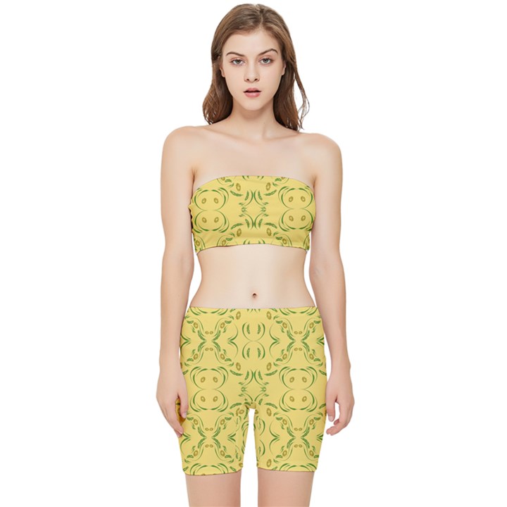 Floral folk damask pattern Fantasy flowers Floral geometric fantasy Stretch Shorts and Tube Top Set