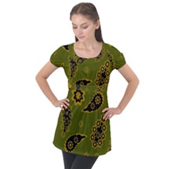 Floral Pattern Paisley Style Paisley Print  Doodle Background Puff Sleeve Tunic Top by Eskimos