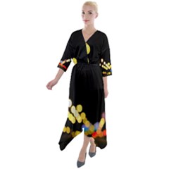 City Lights Series No3 Quarter Sleeve Wrap Front Maxi Dress by DimitriosArt