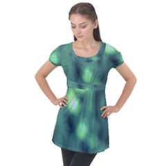 Green Vibrant Abstract Puff Sleeve Tunic Top by DimitriosArt