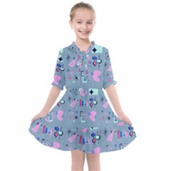 50s Diner Print Blue Kids  All Frills Chiffon Dress by InPlainSightStyle