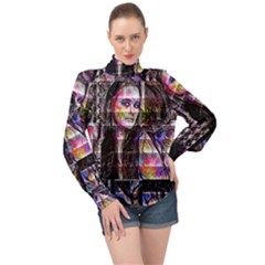 Hungry Eyes Ii High Neck Long Sleeve Chiffon Top by MRNStudios