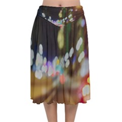 City Lights Series No4 Velvet Flared Midi Skirt by DimitriosArt