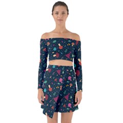 Bright Mushrooms Off Shoulder Top With Skirt Set by SychEva