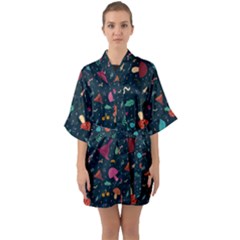 Bright Mushrooms Half Sleeve Satin Kimono  by SychEva