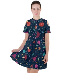 Bright Mushrooms Short Sleeve Shoulder Cut Out Dress  by SychEva