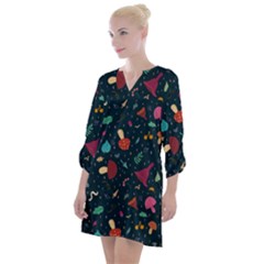 Bright Mushrooms Open Neck Shift Dress by SychEva