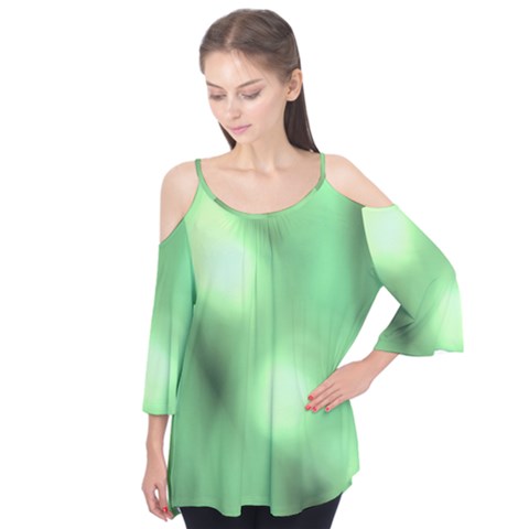 Green Vibrant Abstract No4 Flutter Sleeve Tee  by DimitriosArt