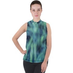 Blue Abstract Stars Mock Neck Chiffon Sleeveless Top by DimitriosArt