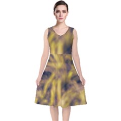 Yellow Abstract Stars V-neck Midi Sleeveless Dress  by DimitriosArt