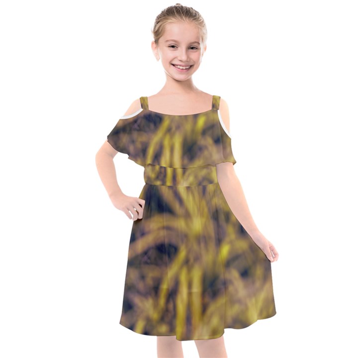 Yellow Abstract Stars Kids  Cut Out Shoulders Chiffon Dress