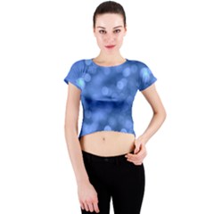 Light Reflections Abstract No5 Blue Crew Neck Crop Top by DimitriosArt