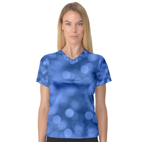 Light Reflections Abstract No5 Blue V-neck Sport Mesh Tee by DimitriosArt