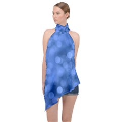 Light Reflections Abstract No5 Blue Halter Asymmetric Satin Top by DimitriosArt