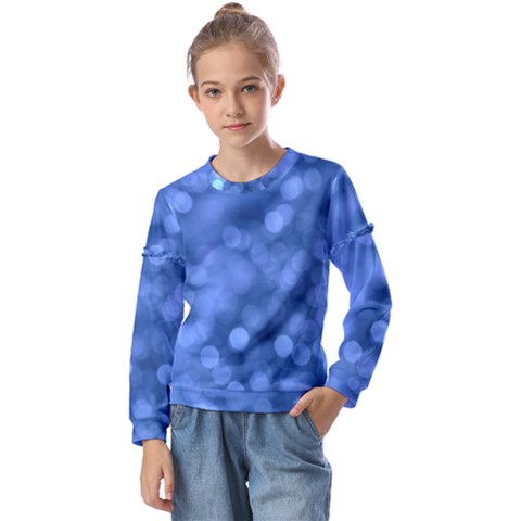 Light Reflections Abstract No5 Blue Kids  Long Sleeve Tee With Frill  by DimitriosArt