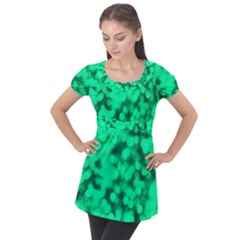 Light Reflections Abstract No10 Green Puff Sleeve Tunic Top by DimitriosArt