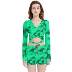 Light Reflections Abstract No10 Green Velvet Wrap Crop Top And Shorts Set by DimitriosArt