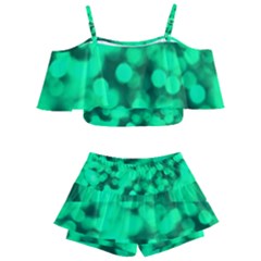 Light Reflections Abstract No10 Green Kids  Off Shoulder Skirt Bikini by DimitriosArt