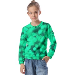 Light Reflections Abstract No10 Green Kids  Long Sleeve Tee with Frill 