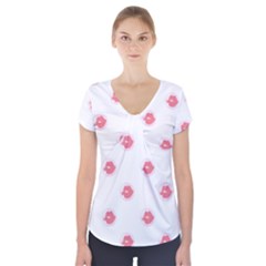 Lips Bubblegum Pattern Short Sleeve Front Detail Top by Littlebird