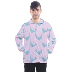 Narwales Stars  Pattern Pink Men s Half Zip Pullover by Littlebird