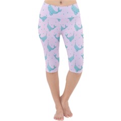 Narwales Stars  Pattern Pink Lightweight Velour Cropped Yoga Leggings by Littlebird