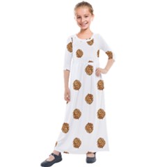 Pine Cones White Kids  Quarter Sleeve Maxi Dress