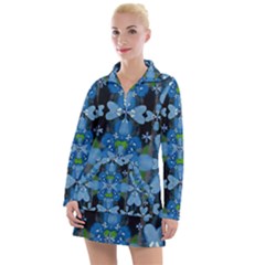 Rare Excotic Blue Flowers In The Forest Of Calm And Peace Women s Long Sleeve Casual Dress by pepitasart