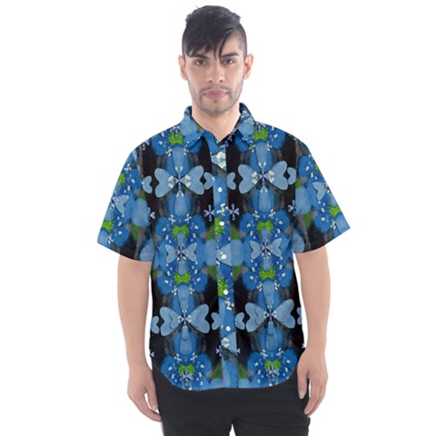 Rare Excotic Blue Flowers In The Forest Of Calm And Peace Men s Short Sleeve Shirt by pepitasart