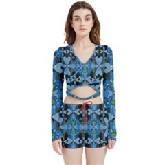 Rare Excotic Blue Flowers In The Forest Of Calm And Peace Velvet Wrap Crop Top And Shorts Set by pepitasart