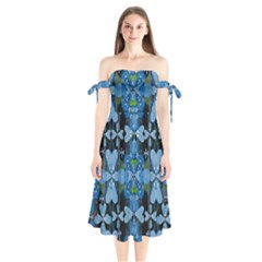 Rare Excotic Blue Flowers In The Forest Of Calm And Peace Shoulder Tie Bardot Midi Dress by pepitasart